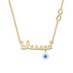 MINUTIAE Love Theme Blessed Quote with Turkish Blue Evil Eye/Nazar/Nazariya Pendant Brass Alloy Chain Necklace for Women & Girls - Gold | Symbolize Protection From Negative Energy