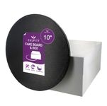 Culpitt 10" Black Cake Board & White Box Combo, Round Drum With Matching Container, 0.5'' (13mm) Thick, Square Transport For Halloween Treats, 10 Inch, Single Pack