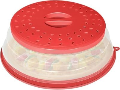 Collapsible Microwave Splatter Cover - Vented Microwave Lid with Hook Hole, Splatter Guard for Plates, Dishes & Bowls, Multi-Use as Vegetable Fruit Colander - BPA-Free(Red)