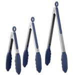 600ºF Heat Resistant Kitchen Tongs: U-Taste 7/9/12 inch Silicone Cooking Tong Set with Non Stick Rubber Tips and Silicon Coated 18/8 Stainless Steel Handle for Serving Grilling Salad(Midnight Blue)