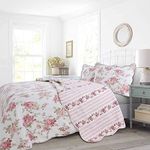 Cozy Line Home Fashions Romantic Pink Peony Floral 100% Cotton Reversible Quilt Bedding Set, Coverlet, Bedspread (Pink Peony, Queen - 3 Piece)