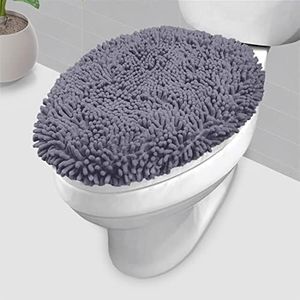 LuxUrux Toilet Lid Cover, Extra-Soft Plush Seat Washable Shaggy Microfiber Standard Toilet Lid Covers for Bathroom Machine Wash & Dry. (18 x 21 inches, Dark Grey)
