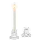 Glasseam Glass Candle Holder Set of 2, Clear Candlesticks Holder, Ribbed Candle Stick Holder Candleholders for Table Decoration, Modern Christmas Candle Holders for Living Room Dinner Home Decor