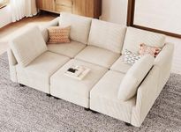 Belffin Modular Sectional Sleeper with Storage Ottoman Corduroy Sectional Couch with Chaise Convertible Modern Sectional Sofa Couch Beige