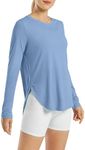 G4Free Women's Sun Shirt Rash Guard Long Sleeve Workout Tops UPF 50+ Outdoor Gym Hiking UV Shirts Quick Dry Lightweight(Smog Blue,L)