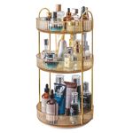 360 Rotating Makeup Storage Organiser, 3 Tiers Beauty Skincare Cosmetic Organiser, Perfume Organiser, Spinning Make Up Storage Organiser Box for Dresser, Bedroom, Bathroom, Vanity (Gold)