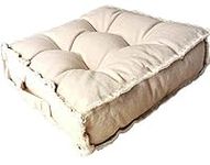 Square Thick Floor Seating Cushions,Solid Thick Tufted Cushion Meditation Pillow for Sitting on Floor, Tatami Pad for Guests or Kids Reading Nook,Yoga Living Room Sofa Balcony Outdoor(Beige)