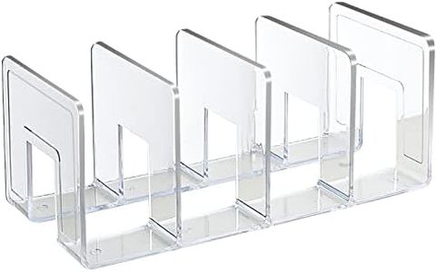 SAYEEC Acrylic File Sorter, Clear File Holder Acrylic Desk Organizer, Sturdy Desktop File Organizer File Folder Holder Rack for Envelopes Mail Letter Paper Notebook Electronics (4 Sections, 1 Pack)