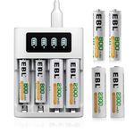 EBL 4-Bay AA/AAA Battery Charger with LCD Display – Type-C & Micro USB Input, Fast Charging with 4 AA & AAA Ni-MH Rechargeable Batteries Included