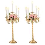 Nuptio Candelabra Candle Holder Gold: 53cm 2 Pieces Floor Standing Candleabra for Table Centrepiece, 5 Arm Vintage Candle Holders for Wedding Reception Birthday Holiday Chrismas Fireplace Decoration