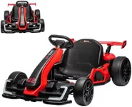 GarveeLife 24V Electric Go Kart for Kids，Powerful Drift Kart with 2 * 150W Motors, Adjustable Seat, 8mph Speed, Led Lights ，Outdoor Riding Toy for Children Ages 6-15,Red