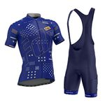 FDX Men’s Summer Cycling Suit Short Sleeve Cycling Jersey with 3D Gel Padded Bib Shorts Set Breathable, Quick Dry All Day Bicycle Clothing Set for Outdoor Riding Sport, Biking Race (Navy Blue-S)