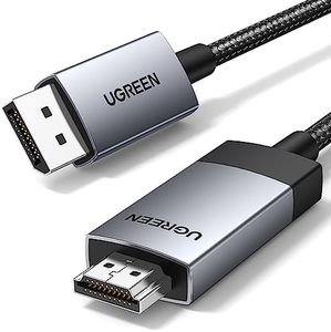 UGREEN DisplayPort to HDMI Cable 2M 4K@60Hz HDR Active DP 1.2 to HDMI 2.0 Cord Aluminum Braided Uni-Directional Display Port to HDMI Converter Compatible with Monitor, Projector, Dell, HP