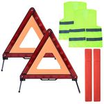 LJHOME 2 Pcs Car Emergency Warning Triangle and 2 Pcs Reflective Safety Vest Kit, Foldable Car Road Safety Reflective Safety Warning Triangle Kit for Car Truck SUV Breakdown