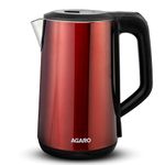 AGARO Insignia Electric Kettle, 1.8L, Double Layered Kettle, 100% Stainless Steel Inner & Outer Body, Auto Shut Off, Boil Dry Protection, Portable, Red