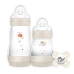 MAM Easy Start Colours of Nature Starter Self Sterilising Anti Colic Starter Set, Non-Shiny Matt Finish Newborn Bottle Set and Soother, Newborn Essentials, Cream (Designs May Vary)