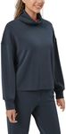 ODODOS Women's Modal Soft Roll Neck Sweatshirts with Thumb Hole Long Sleeve Oversized Casual Pullover Top, Navy, Medium