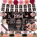 30th Birthday Decorations for Women, 21pcs Back in 1994 Banner Party Supplies, Rose Gold 30 Year Old Birthday Backdrop, Vintage 30 Birthday Honeycomb Centerpiece Hanging Swirls Balloon Sash Gifts