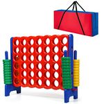 COSTWAY Jumbo 4-to-Score Giant Game Set with Storage Carrying Bag, 4 in A Row for Kids and Adults, Game Set with 42 Jumbo Rings & Quick-Release Slider, Perfect for Family Game