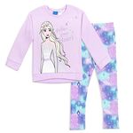 Disney Frozen Elsa Little Girls Pullover French Terry Sweatshirt & Leggings Purple 7-8