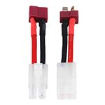 2pcs T Plug Female to Tamiya Male Cable, Deans Connector Tamiya Battery Connector Tamiya Style Connector to T-Plug Deans Male Female Adapter 14AWG for RC ESC Speed Controller Lipo Battery Charging