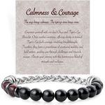 Farfume 8mm Mens Beaded Bracelets, Crystal Stone Bracelet for Men, Stretch Cuban Chain Bracelet Gifts for Boyfriend Father Husband Son (Onyx&Red Tiger Eye)