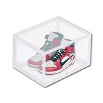 Shoe Boxes Storage Containers Organizer Clear Hard Plastic Stackable with Lids,Thickened Large Shoe Display Cases Clear with Door,Magnetic Side Open Display and Store for Sneakers,Ankle Boots, High Heels Shoes and Toys, Transparent White 1 Pack