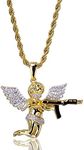 Moca Jewelry Iced Out Cupid Archery Pendant Necklace 18K Gold Plated Bling CZ Simulated Diamond Hip Hop Rapper Chain Necklace for Men Women