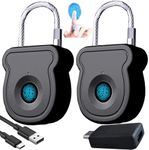 Bstsilver 2-Pack Fingerprint Padlock for Gym Locker, Biometric Lock 20 User w/USB Key for Luggage Backpack Bag Case Toolbox Suitcase, Keyless Cable Latch for RV Travel School Office Drawer Cabinet
