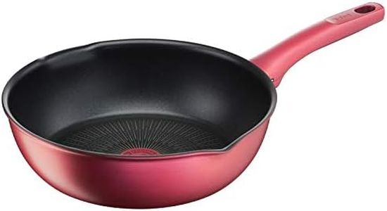 Tefal G26277 Stir-Fry Pot, 10.2 inches (26 cm), Deep Frying Pan, with Spout Included, IH Gas Fire Compatible, IH Rouge Unlimited Multi Pan, Non-Stick, Red