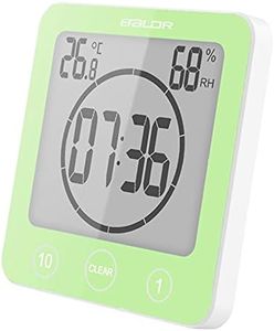 PCXWTLN Bathroom Clock Waterproof, Digital Shower Clock with Alarm-Bathroom Humidity Temperature Meter, Digital Shower Wall Clock with Timer Touch Screen Suction Cup Hole for Bathroom Kitchen (Green)
