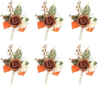 Meldel Terracotta Boutonniere for Men Wedding, Set of 6, Groom and Best Man Boutonniere, Guest Rose Boutonniere for Wedding Prom Homecoming Ceremony Anniversary Party, Burnt Orange