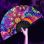 OMyTea UV Glow Rave Fan Foldable fo