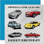 Vintage Birthday Cards for Him - Timeless & Classic Cars - Happy Birthday Card for Dad Husband Uncle Grandad from Son Daughter, Father Birthday Gifts, 145mm x 145mm Seasonal Greeting Cards Gift