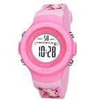 Time Up Digital Dial Printed Strap with Cartoon Waterproof Alarm Kids Watch for Boys & Girls (Age:4-12 Years) (Pink)