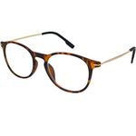 Mini Brille Nerd Reading Glasses with Large Round Lenses, FREE Pouch, Plastic Frame with Metal Temples (Tortoiseshell brown), Men and Women Reading Glasses + 2.50 Magnification