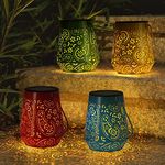 OxyLED Solar Lanterns for The Garden, Solar Lantern 4 Pack Colorful IP44 Waterproof Hanging Garden Solar Lights Auto On/Off Metal Garden Lanterns Solar Powered for Patio Fence Tree Room