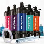 Water Filter Straw 5-Pack 0.01 Micron Personal Survival Filtration for Camping Hiking Backpacking Travel Emergency, Ideal for Groups, with Pouch Straw & Plunger, Fits UK Bottles by Advenlution