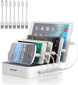 MSTJRY Charging Station for Multiple Devices: Valentines Day Gifts for Her Him - 5 Port USB-A Charger Station with Power Switch Designed for iPhone iPad Cell Phone Tablet (7 Short Cables Included)