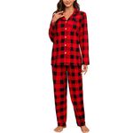 HEARTNICE Women Soft Pajama Set, Long Warm Flannel Pajamas Lightweight Cute Printed Pjs Set with Pockets(Buffalo Plaid-Red,s)