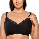 Gratlin Women's Cotton Wirefree Soft Maternity Nursing Bra with Lace Trim Black 38I