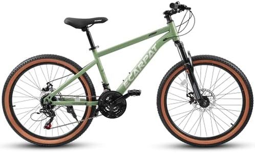 24 Inch Youth Mountain Bike High Carbon Steel Frame Disc Brake Heavy Duty Design Brown Edge Tires Great for School Commuting (Green)