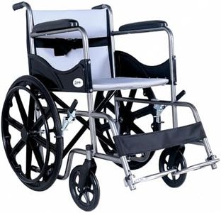 Asmofit Premium Folding Wheelchair with Safety Belt & Washable, Removable Grey Mesh Cover | 23-inch Solid Mag Wheels - Ideal for Senior Citizens, Disabled Persons | Weight Capacity 100 KG (Unisex)