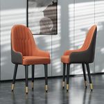 Wisfor Leather Dining Chairs Set of 2 : Faux Leather Upholstered Dining Chairs Elegant and Stylish Ergonomics Thick Seat High Back Large Chair for Kitchen,Dining,Living Room,Orange & Grey