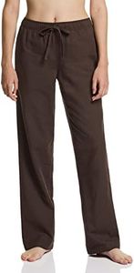 CQR Women's 100% Cotton Flannel Plaid Pajama Pants, Brushed Soft Lounge & Sleepwear PJ Bottoms with Pockets WPJ200-DBN_Small