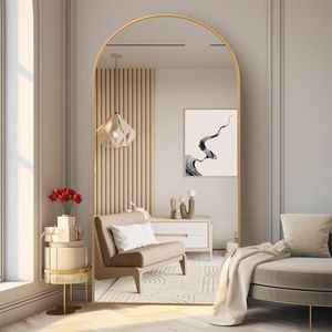 ZHUNFA Arched Full Length Mirror, 71x32 Oversized Floor Mirror with Stand, Gold Mirror Full Length, Aluminum Full Body Dressing Mirrors with Arched-Top, Leaning for Living Room, Bedroom