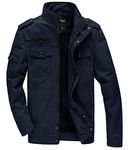 KEFITEVD Men's Winter Coat Fleece Warm Cargo Military Jacket Multi Pocket Outerwear, Navy Blue, XXL