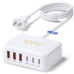 100W USB C Charger, Bangfun 6 Port USB C Charging Station Block, Desktop USB Charging Hub with 3 USB C and 3 USB A Multi Port Wall Charger Station for iPhone 15/14/13/12/11/iPad, Galaxy, Pixel (White)