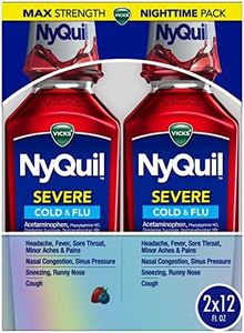 Vicks NyQuil SEVERE Cold, Flu, and Congestion Medicine, 2x12 fl oz Twin Pack, Berry Flavor, Maximum Strength, Nighttime Relief