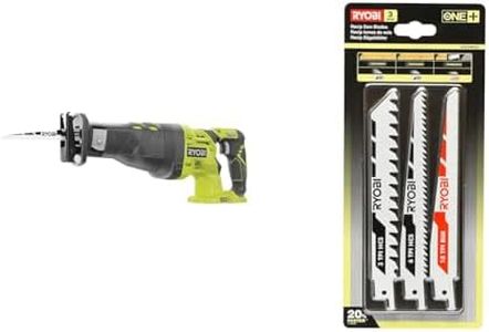 RYOBI - Scie sabre 18V - 0-2 900 cp/min - course de lame 28 mm - capacité bois 200 mm & Blister 3 lames spéciales scie sabre (bois/métal/plastique) - emmanchement universel